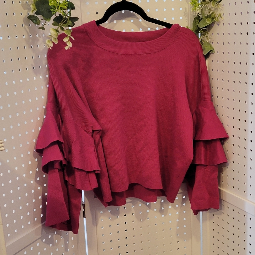 NWT ELODIE Tight knit ruffle sleeve sweater thick knit. - Picture 2 of 10